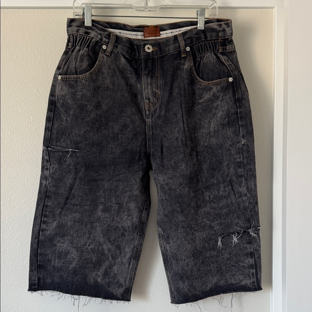 POL Distressed Black plaid detail Jean Shorts